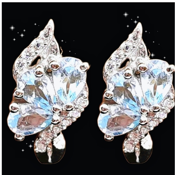 3.20cwt GENUINE BLUE SWISS TOPAZ w SAPPHIRES LEVERBACK EARRINGS 925 👀